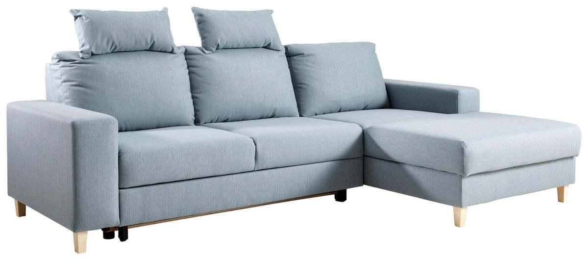 ECKSOFA Hellblau Webstoff  - Buchefarben/Hellblau, Design, Holz/Textil (260/160cm) - Ti'me