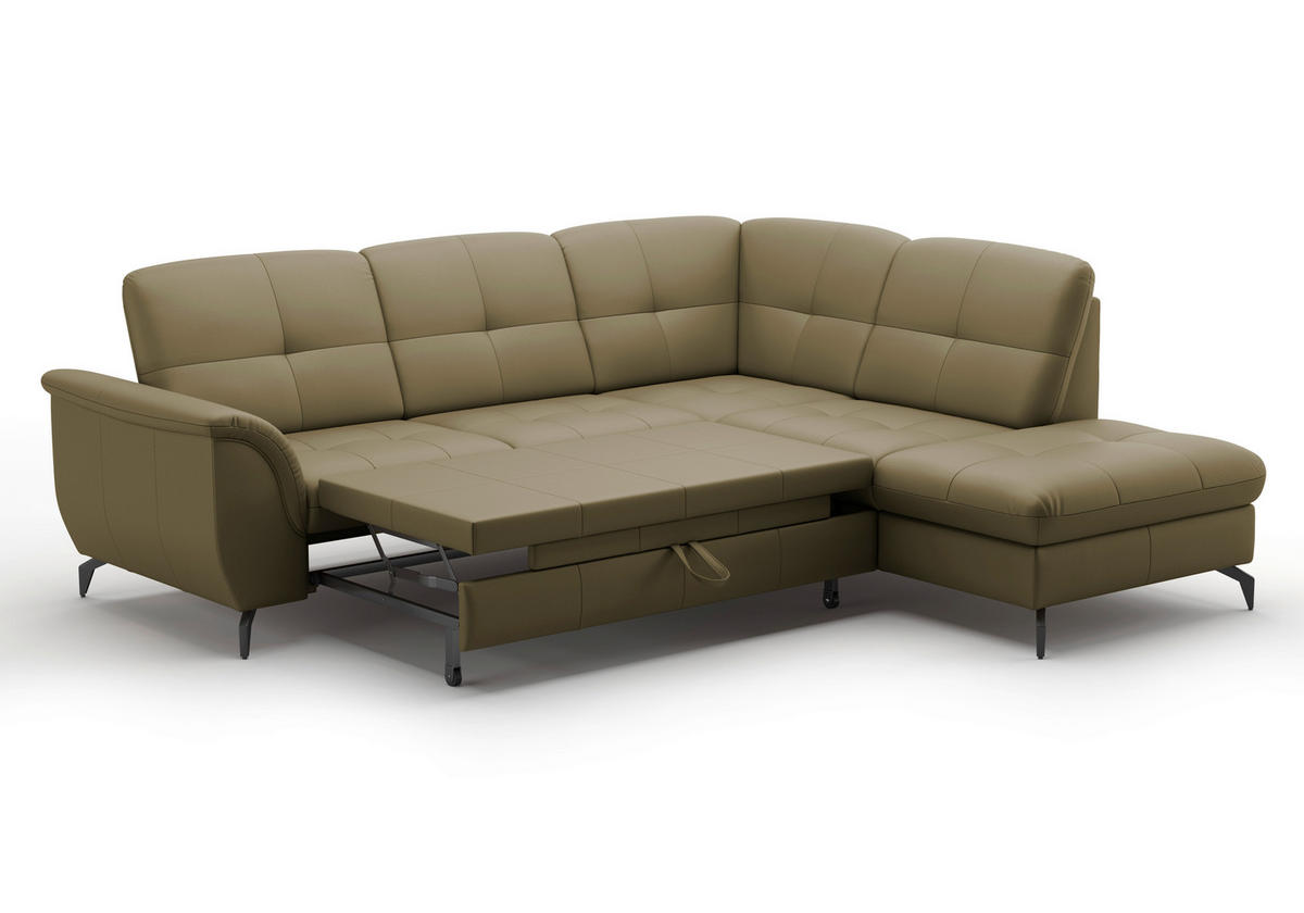 ECKSOFA ZORA E Olivgrün Echtleder  - Schwarz/Olivgrün, MODERN, Leder/Metall (244/212cm) - Sit & More