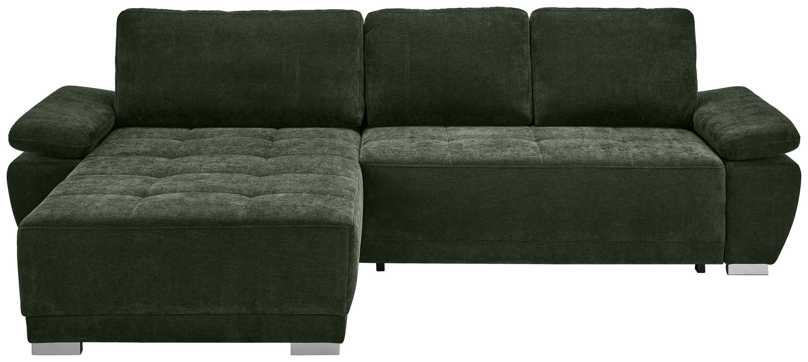 ECKSOFA Dunkelgrün Chenille  - Dunkelgrün/Silberfarben, KONVENTIONELL, Holz/Textil (187/293cm) - Carryhome