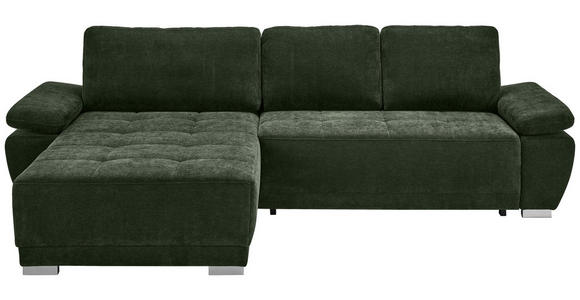ECKSOFA  in Chenille Dunkelgrün  - Dunkelgrün/Silberfarben, KONVENTIONELL, Holz/Textil (187/293cm) - Carryhome