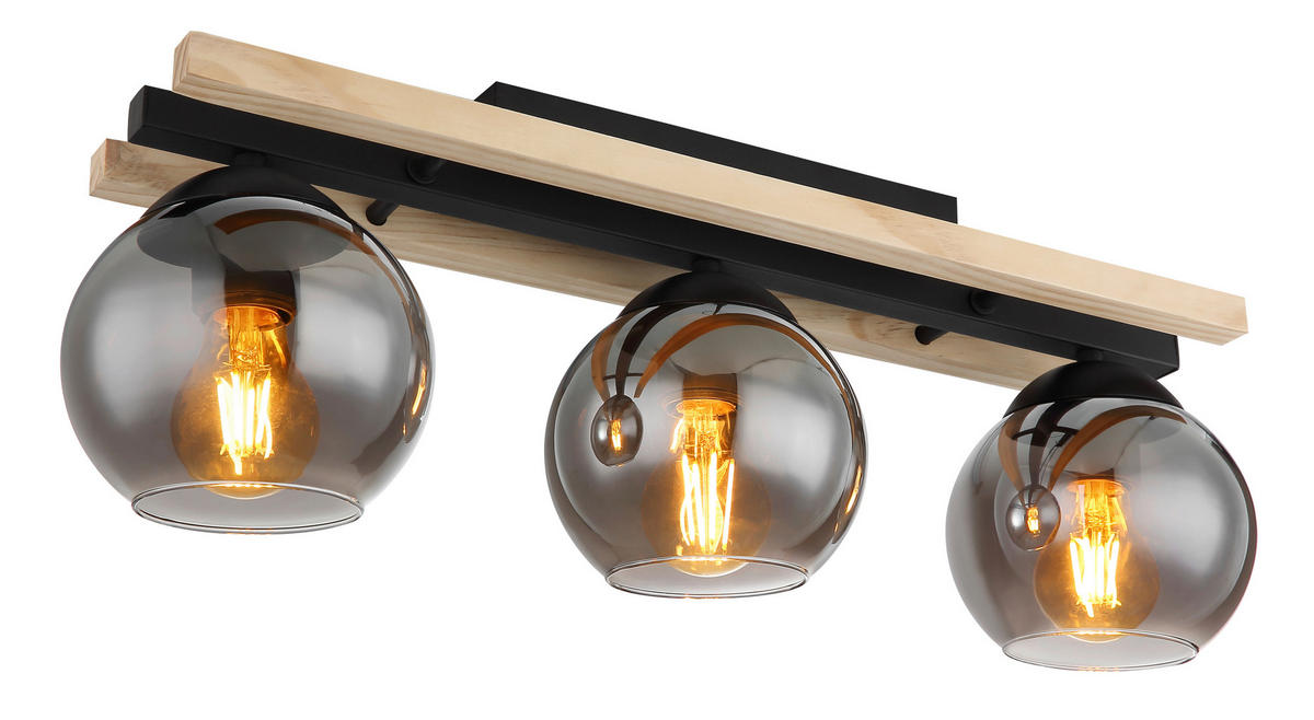 DECKENLEUCHTE    60/15/20,5 cm  - Schwarz/Naturfarben, Natur, Glas/Holz (60/15/20,5cm) - Globo