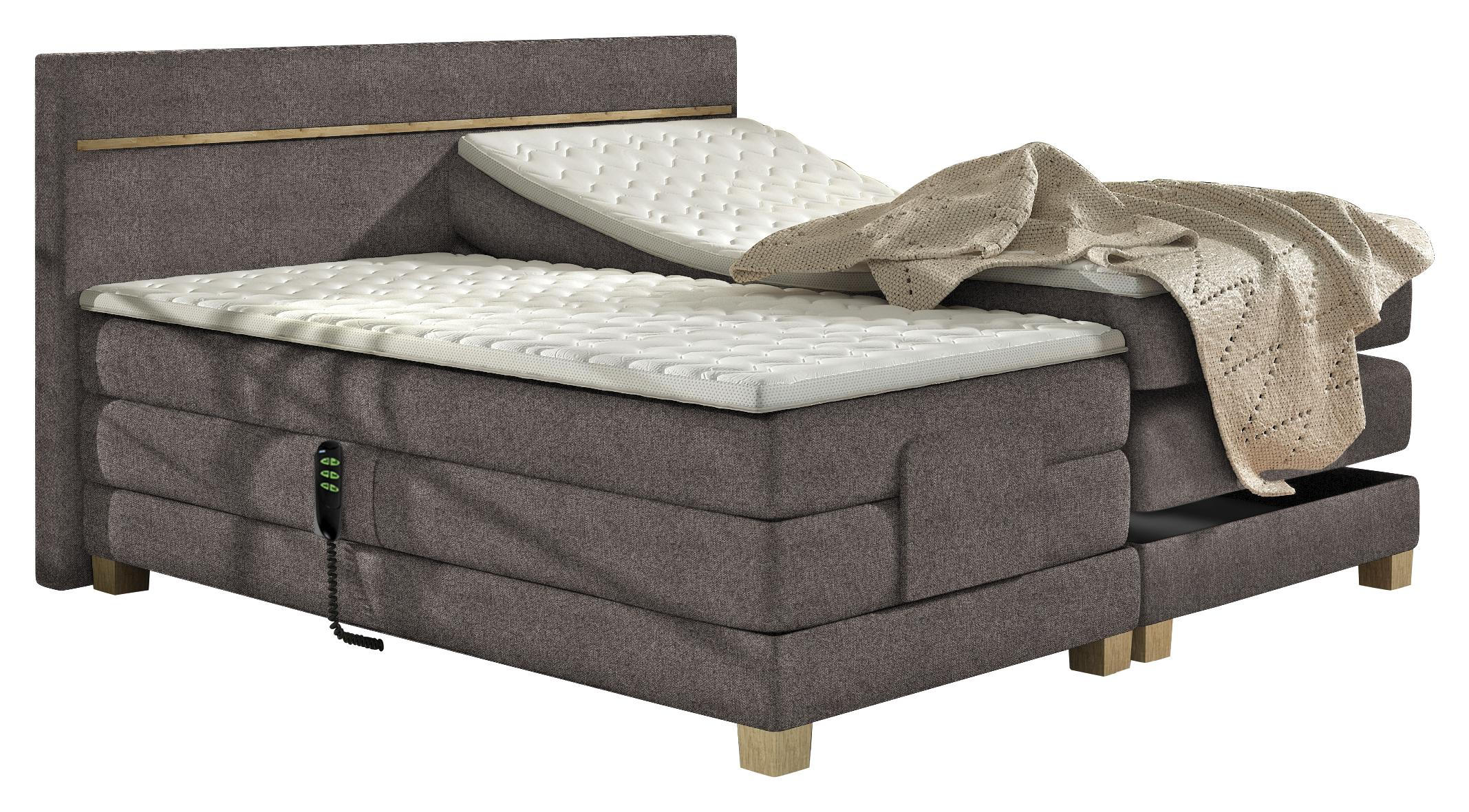 Boxspringbett 180/200 cm in Grau, Eichefarben, Beige