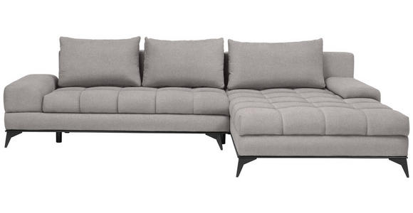 ECKSOFA Grau Webstoff Rückenkissen, Bettkasten, Schlaffunktion, Rücken echt  - Schwarz/Grau, Design, Textil/Metall (315/212cm) - Carryhome