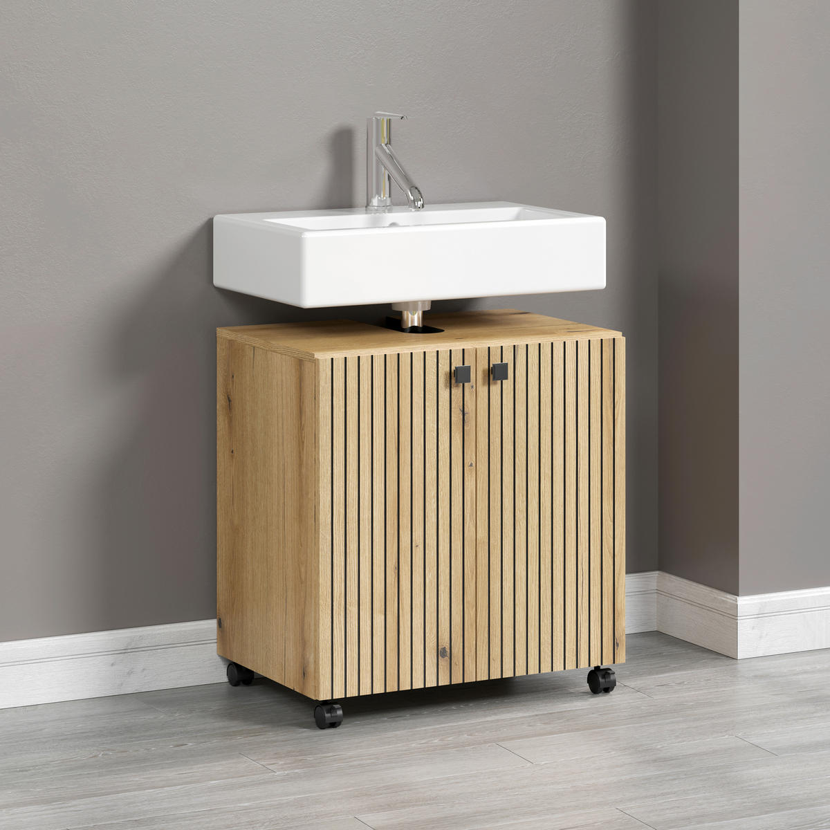 WASCHBECKENUNTERSCHRANK 60/64/42 cm  - Eichefarben/Schwarz, Trend, Holzwerkstoff/Kunststoff (60/64/42cm) - MID.YOU