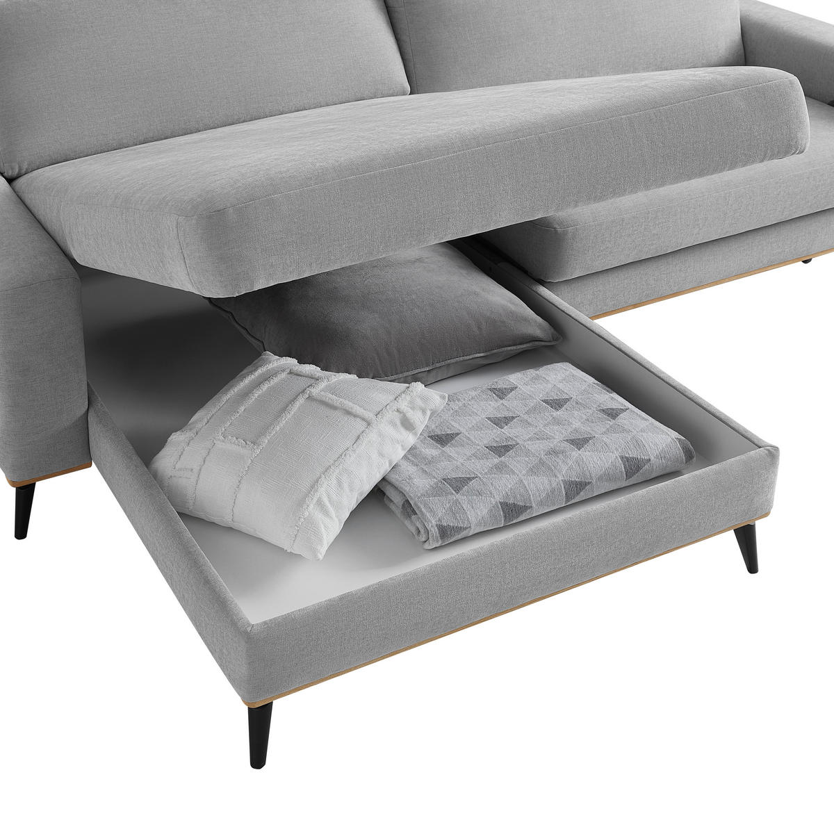 ECKSOFA Chenille Hellgrau  - Hellgrau/Schwarz, Konventionell, Holz/Textil (167/87/234cm) - MID.YOU