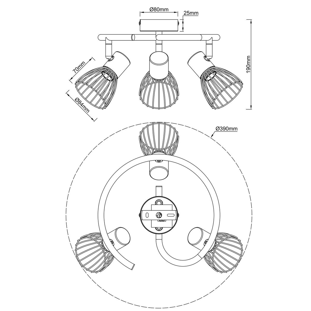 DECKENSTRAHLER - Schwarz, Konventionell, Metall (39/19cm) - Brilliant