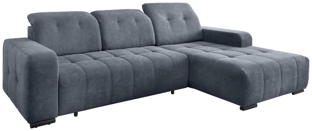 ECKSOFA VICARI Blau Mikrofaser Kopfteilverstellung, Sitzvorzug  - Blau/Schwarz, MODERN, Textil/Metall (292/185cm) - Livetastic