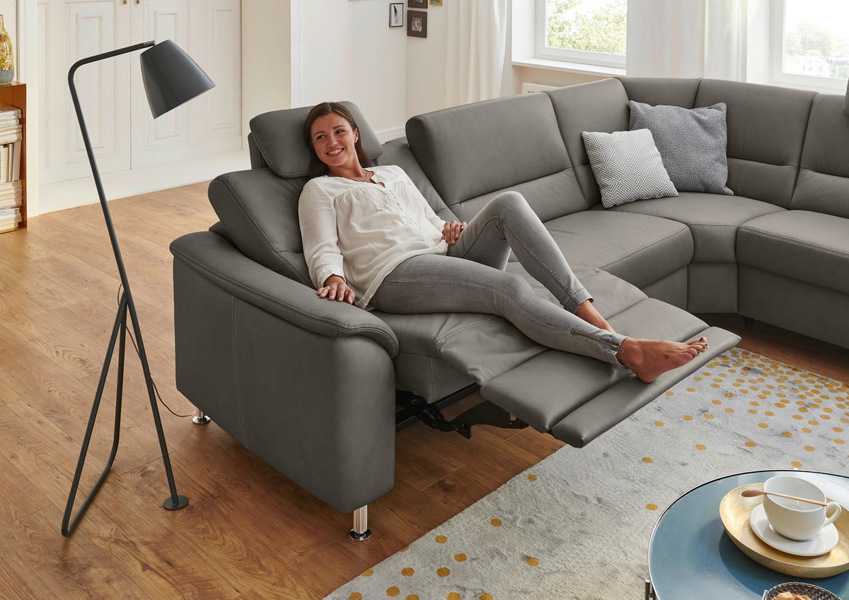 ECKSOFA in Echtleder Grau  - Alufarben/Grau, Konventionell, Leder/Metall (290/249cm) - Beldomo Premium