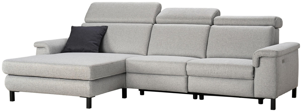 ECKSOFA in Flachgewebe Hellgrau  - Hellgrau/Schwarz, Konventionell, Textil/Metall (182/304cm) - Pure Home Comfort