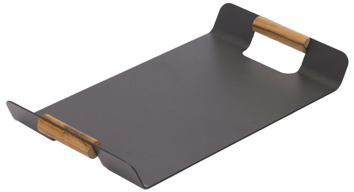 TABLETT Holz, Metall Teakholz  - Graphitfarben/Teakfarben, Design, Holz/Metall (55/30cm) - Zebra 