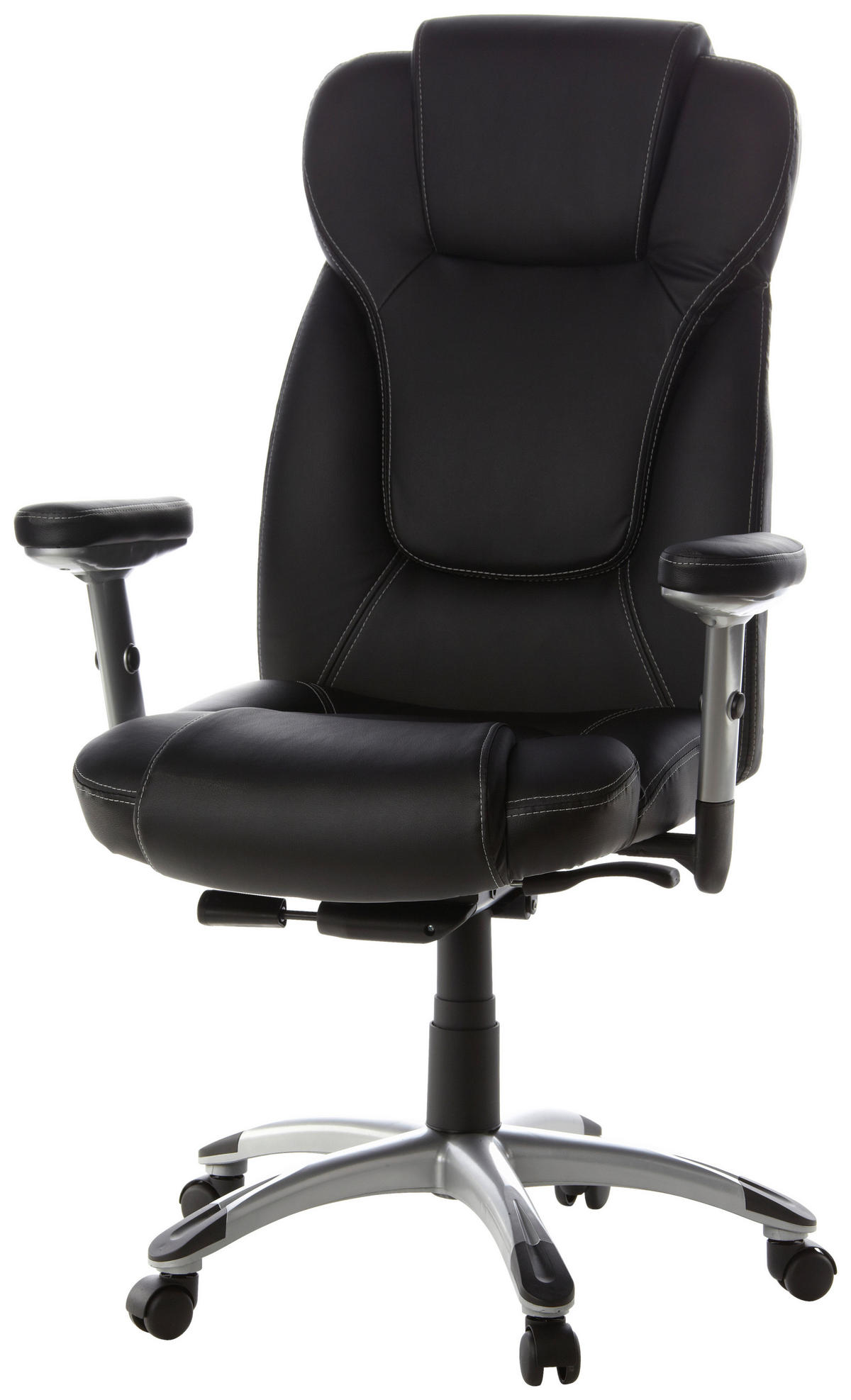 CHEFSESSEL Lederlook Schwarz, Silberfarben  - Silberfarben/Schwarz, MODERN, Leder/Kunststoff (63/131/53cm) - MID.YOU