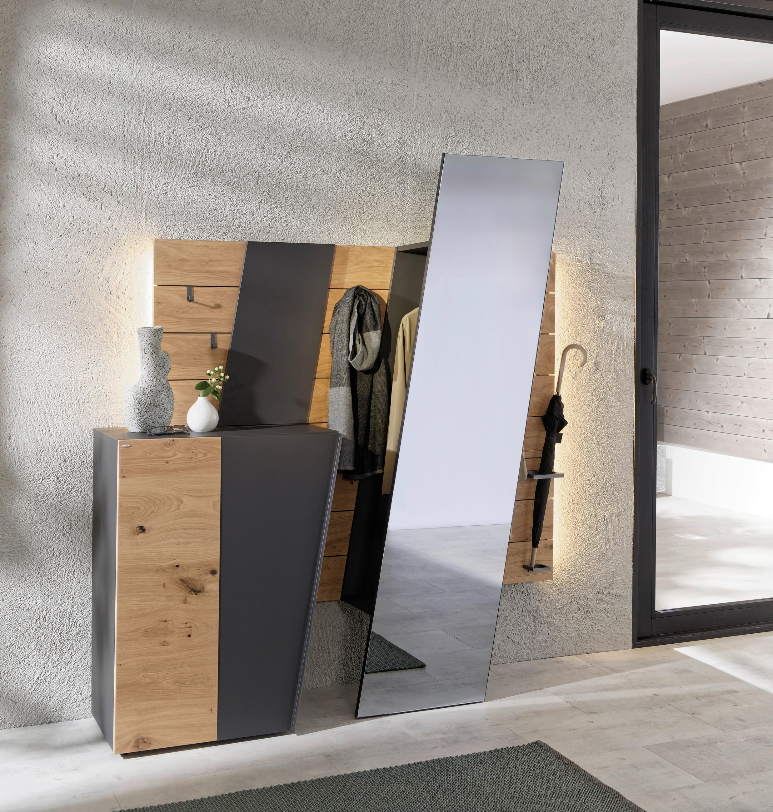 GARDEROBE  in 174/192,5/44,3 cm  - Wildeiche/Graphitfarben, Natur, Glas/Holz (174/192,5/44,3cm) - Voglauer