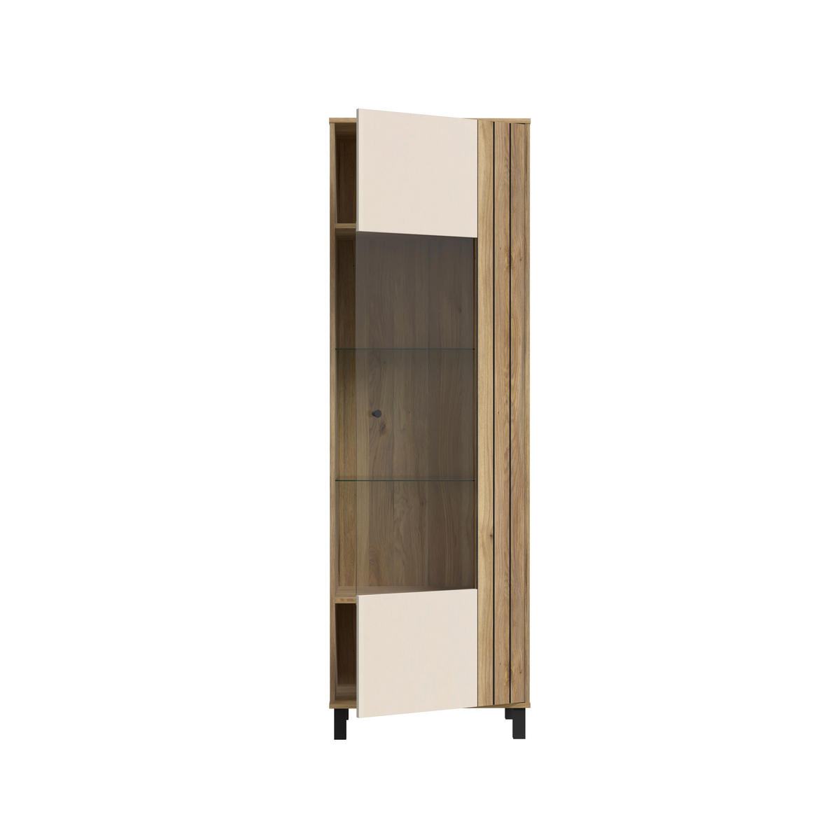 VITRINA, barve hrasta, peščene barve - črna/barve hrasta, Design, kovina/steklo (63,4/195,8cm) - Hom`in