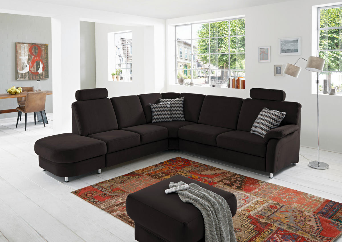 ECKSOFA in Flachgewebe Dunkelbraun  - Dunkelbraun/Alufarben, Konventionell, Textil/Metall (287/269cm) - Beldomo System
