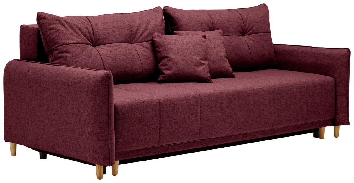 SCHLAFSOFA  mit Rücken echt Webstoff Dunkelrot  - Eichefarben/Dunkelrot, Design, Holz/Textil (227/98/113cm) - Carryhome