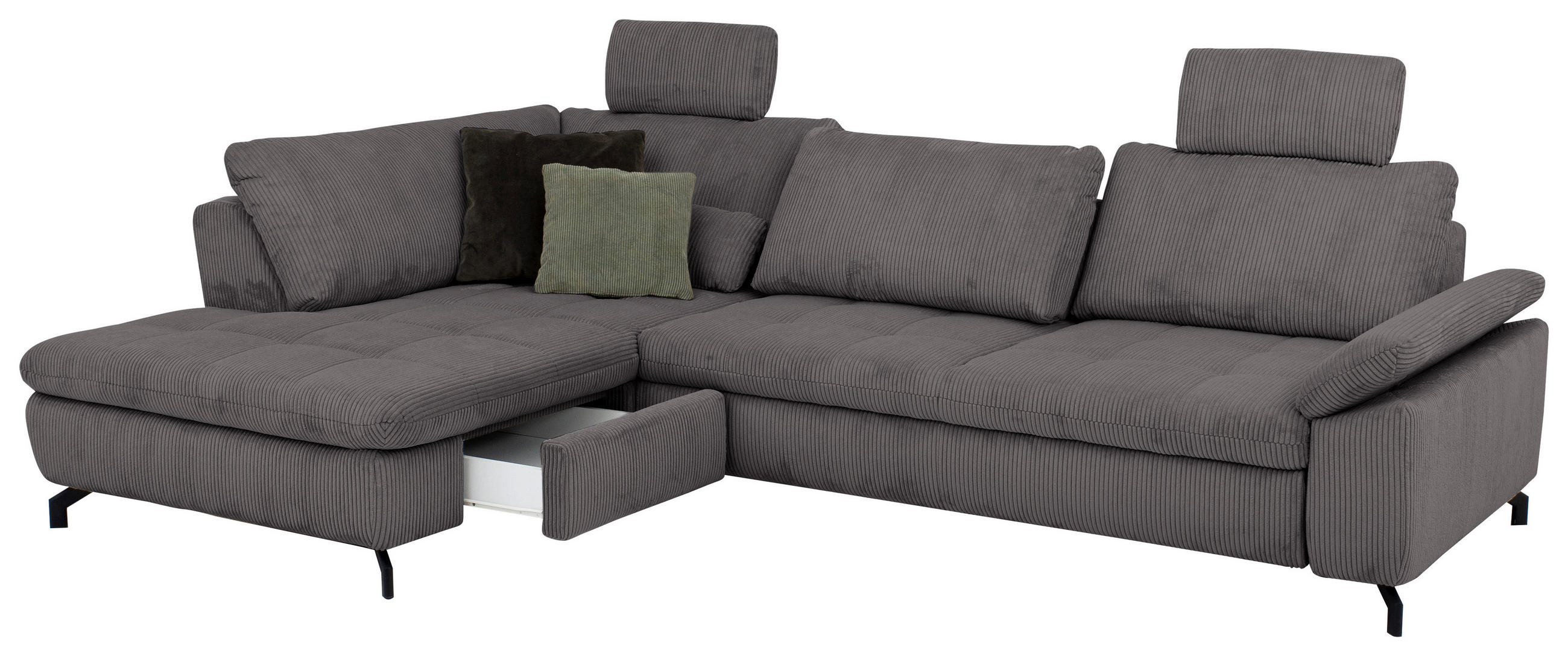 ECKSOFA inkl. Funktionen Anthrazit Cord, Velours  - Anthrazit/Schwarz, Design, Textil/Metall (197/291cm) - Beldomo Style