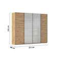 SCHWEBETÜRENSCHRANK 271/235/68 cm 4-türig Grau, Eiche Artisan  - Chromfarben/Eiche Artisan, KONVENTIONELL, Glas/Holzwerkstoff (271/235/68cm) - Novel