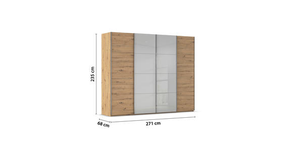 SCHWEBETÜRENSCHRANK 271/235/68 cm 4-türig Grau, Eiche Artisan  - Chromfarben/Eiche Artisan, KONVENTIONELL, Glas/Holzwerkstoff (271/235/68cm) - Novel