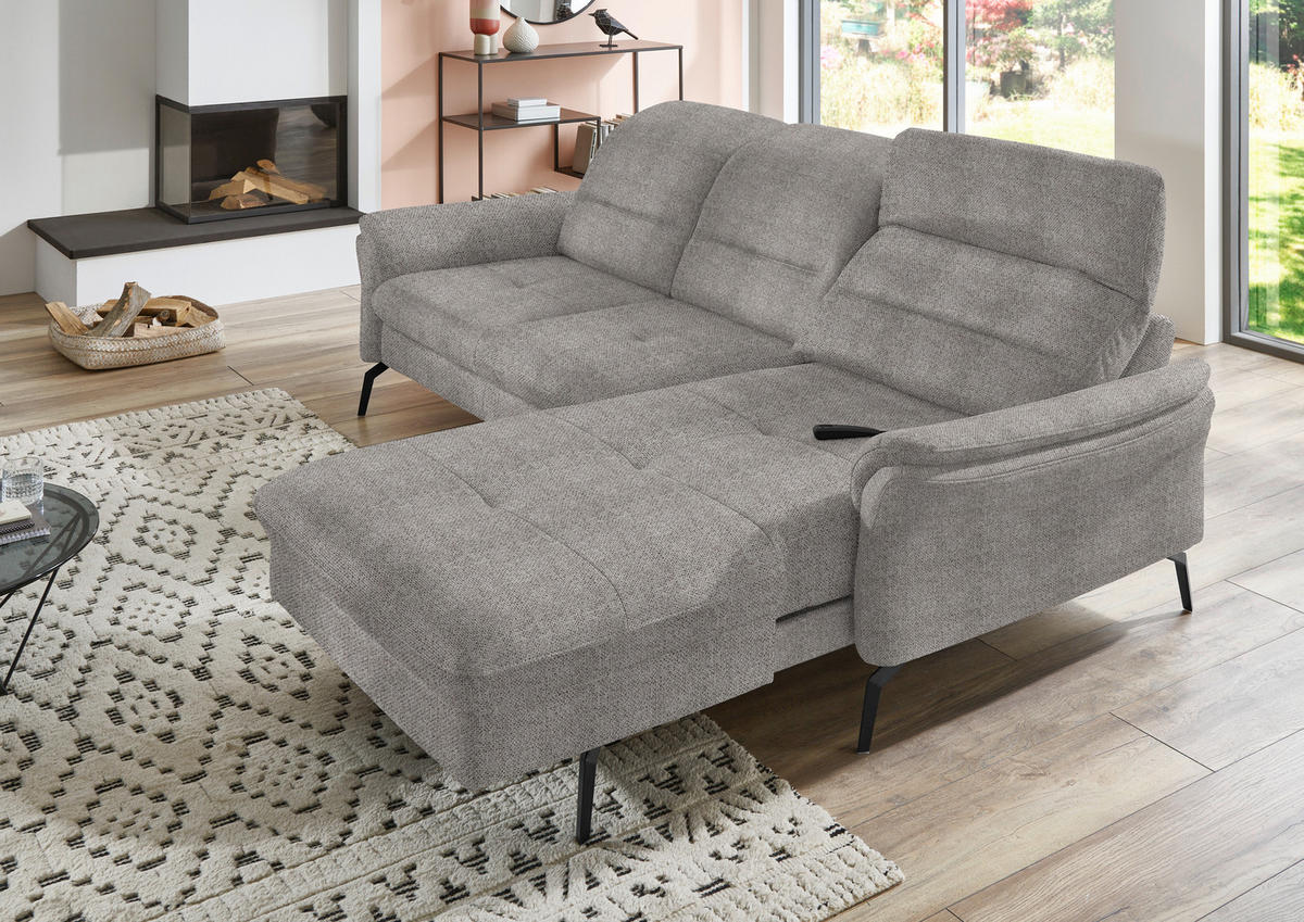 ECKSOFA in Flachgewebe Graubraun  - Graubraun/Schwarz, Konventionell, Textil/Metall (260/181cm) - Beldomo Speed