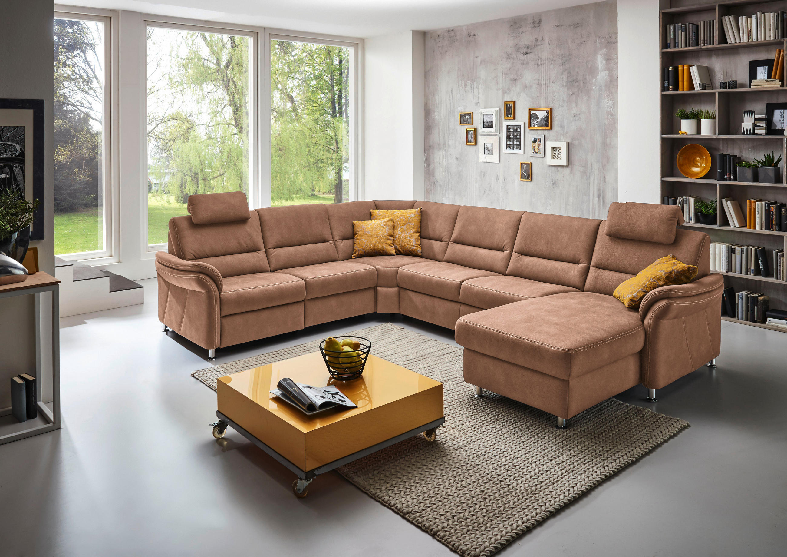 WOHNLANDSCHAFT in Mikrofaser Hellbraun  - Hellbraun/Alufarben, KONVENTIONELL, Textil/Metall (262/335/173cm) - Beldomo System