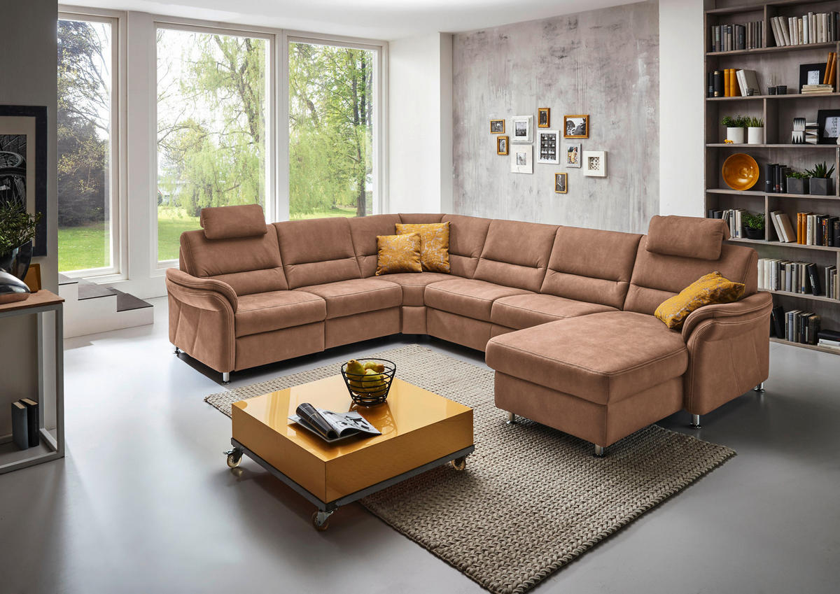 SOFFA i mikrofiber ljusbrun  - aluminiumfärg/ljusbrun, Klassisk, metall/textil (262/335/173cm) - Beldomo System