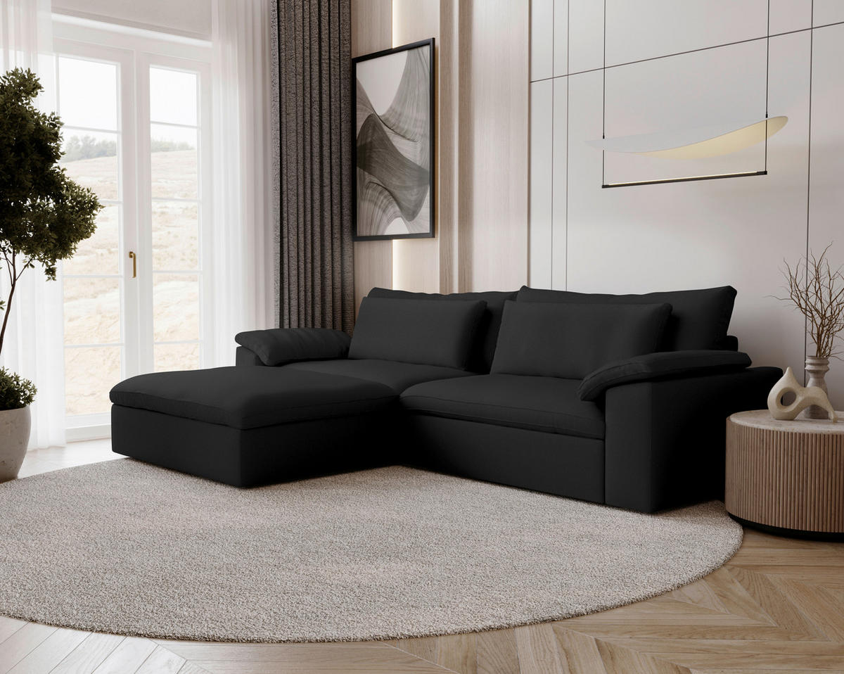 ECKSOFA  Chenille Schwarz  - Schwarz, Modern, Kunststoff/Textil (198/306cm) - Carryhome