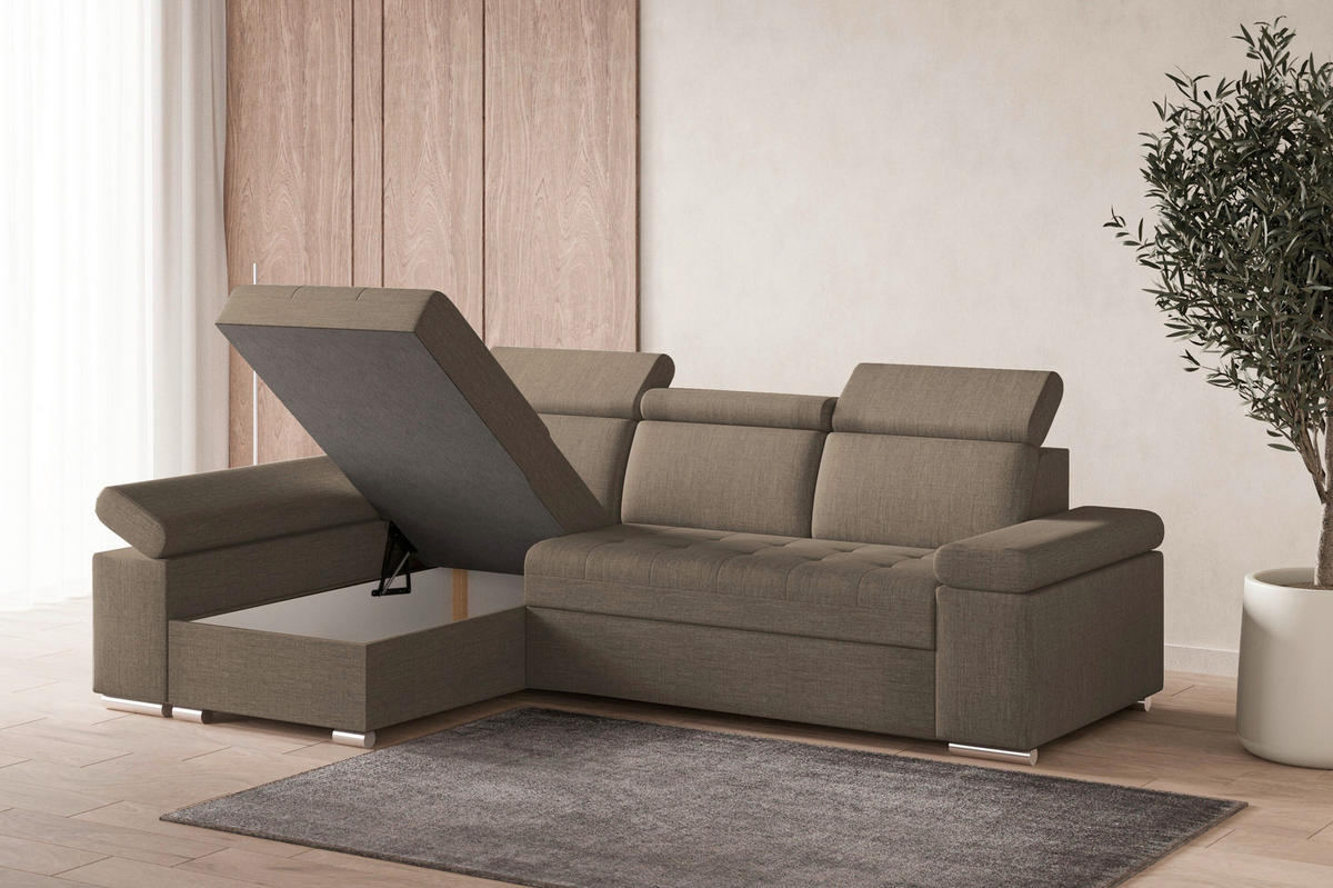 ECKSOFA TORONTO in Webstoff Braun  - Silberfarben/Braun, Design, Textil (168/260cm) - MID.YOU