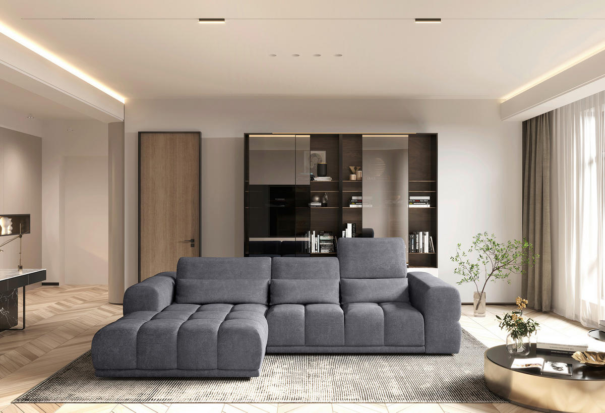 HÖRNSOFFA i chenille mörkgrå  - mörkgrå/svart, Klassisk, textil/plast (203/290cm) - MID.YOU