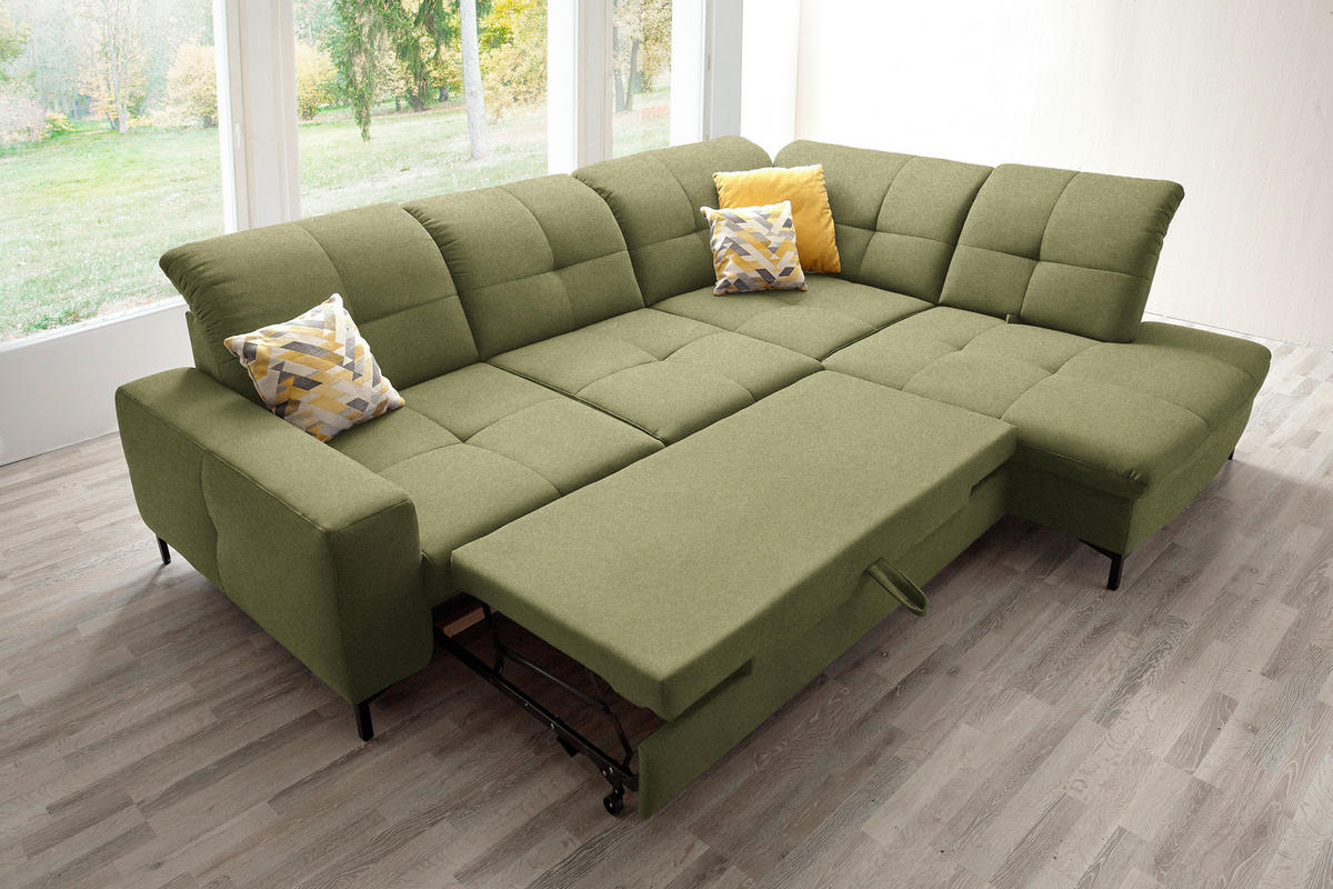 ECKSOFA in Chenille Olivgrün  310/240 cm  - Schwarz/Olivgrün, Design, Textil/Metall (310/240cm) - Xora