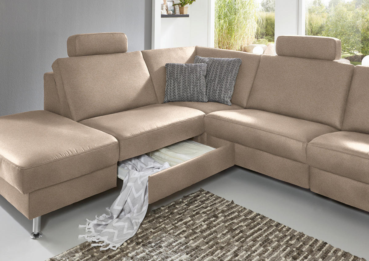 ECKSOFA in Mikrofaser Beige  - Beige/Alufarben, Design, Textil/Metall (242/275cm) - Dieter Knoll
