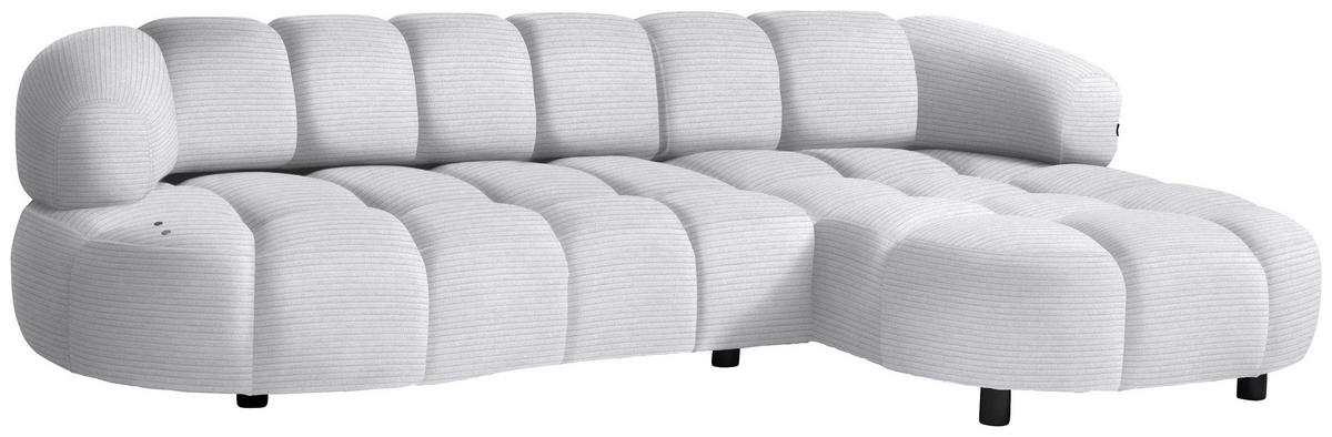 ECKSOFA in Cord, Velours Silberfarben  - Silberfarben/Schwarz, Design, Holz/Textil (284/183cm) - Welnova