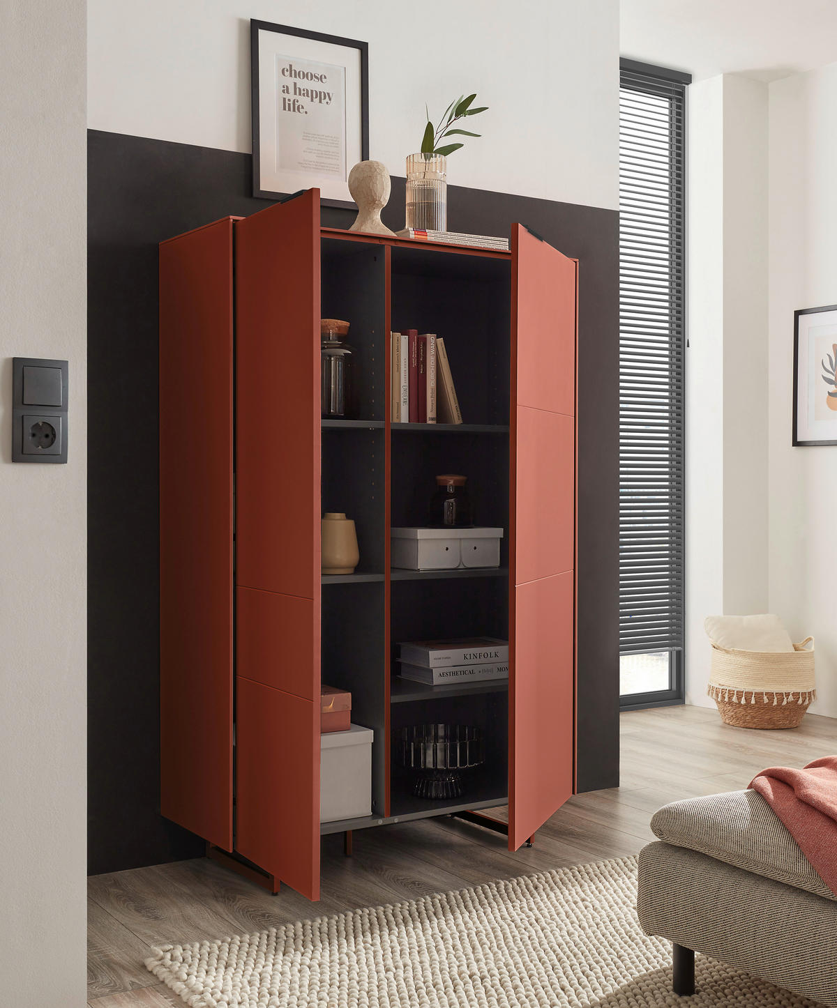 HIGHBOARD Schwarz, Rotbraun  95/134/38 cm  - Rotbraun/Schwarz, MODERN, Holzwerkstoff/Metall (95/134/38cm) - Carryhome