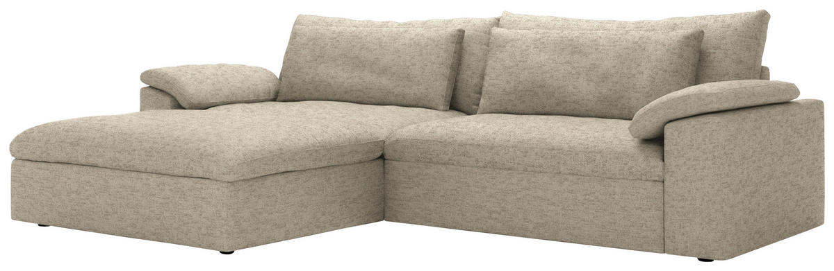 ECKSOFA  in Flachgewebe Creme Rückenkissen, Nierenkissen, Armlehnenkissen, Rücken echt  198/306 cm  - Creme/Schwarz, MODERN, Kunststoff/Textil (198/306cm) - Carryhome