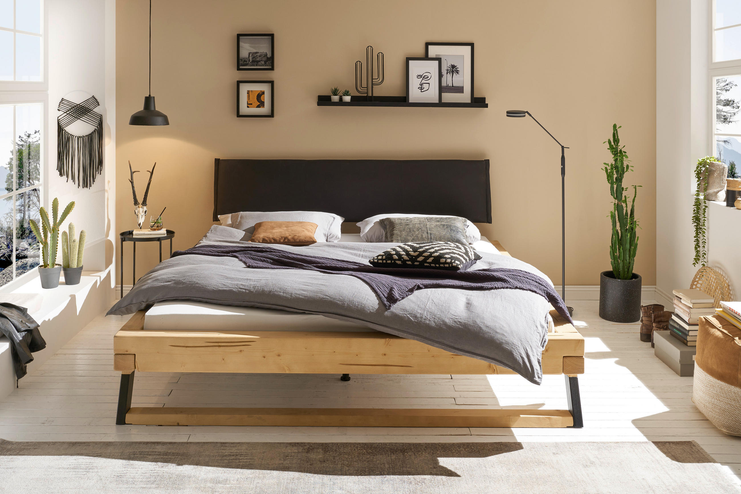 BETT 180/200 cm in Fichtefarben - Fichtefarben/Anthrazit, Modern, Holz/Textil (180/200cm) - MID.YOU