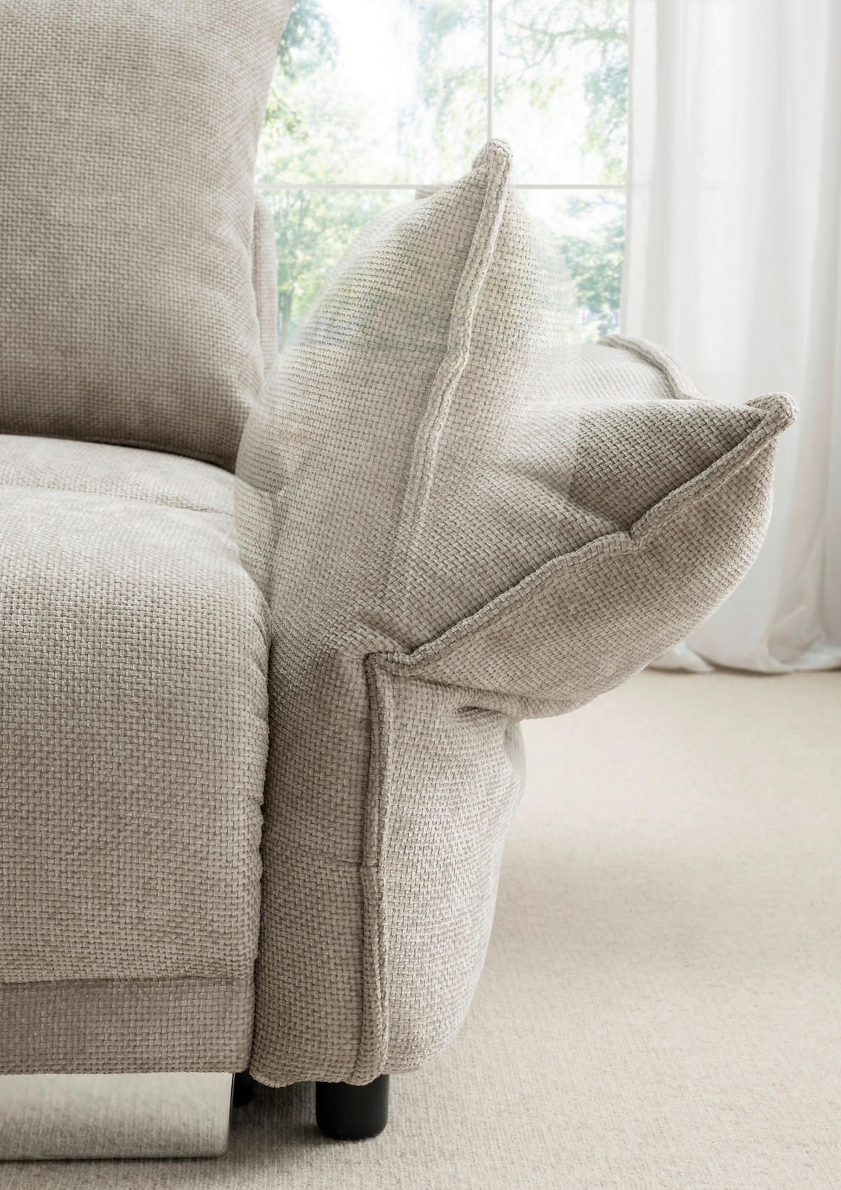 BIGSOFA Mikrofaser Creme  - Chromfarben/Creme, Basics, Kunststoff/Textil (242/71/90/131cm) - Livetastic