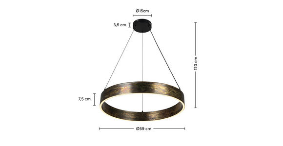 LED-HÄNGELEUCHTE Oxira 59/120 cm  - Multicolor/Schwarz, Design, Kunststoff/Metall (59/120cm) - Dieter Knoll
