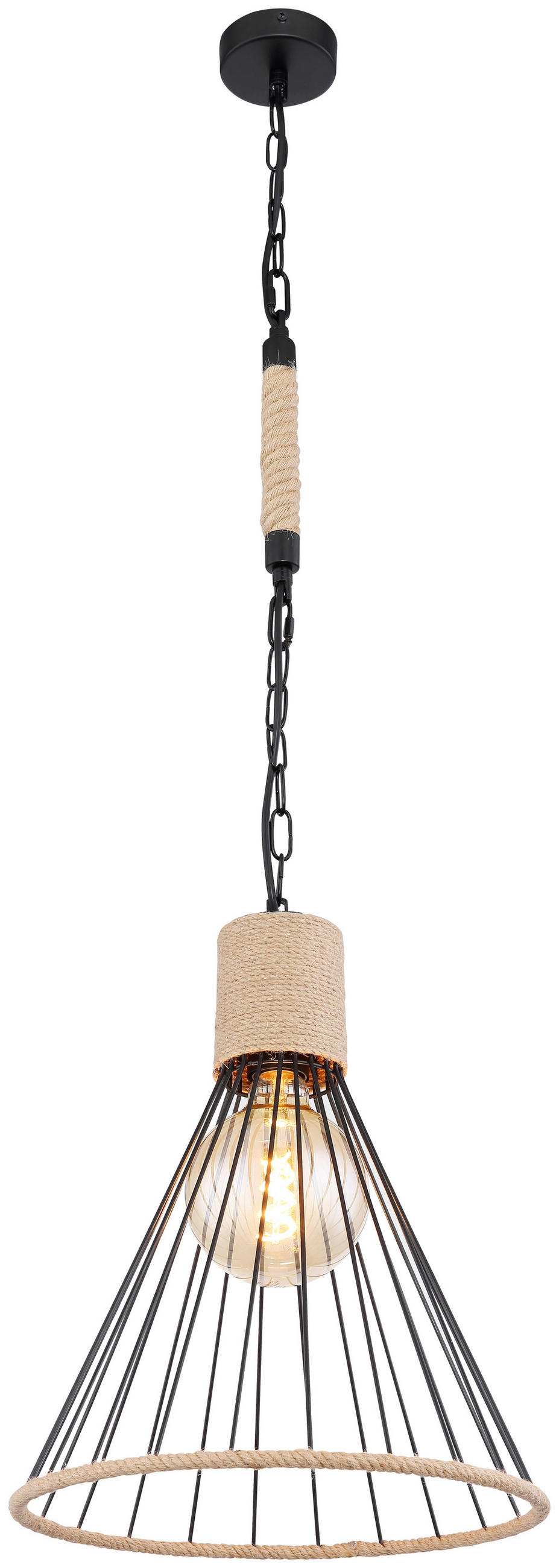 HÄNGELEUCHTE 35/140 cm  - Schwarz/Braun, Natur, Naturmaterialien/Metall (35/140cm) - Globo