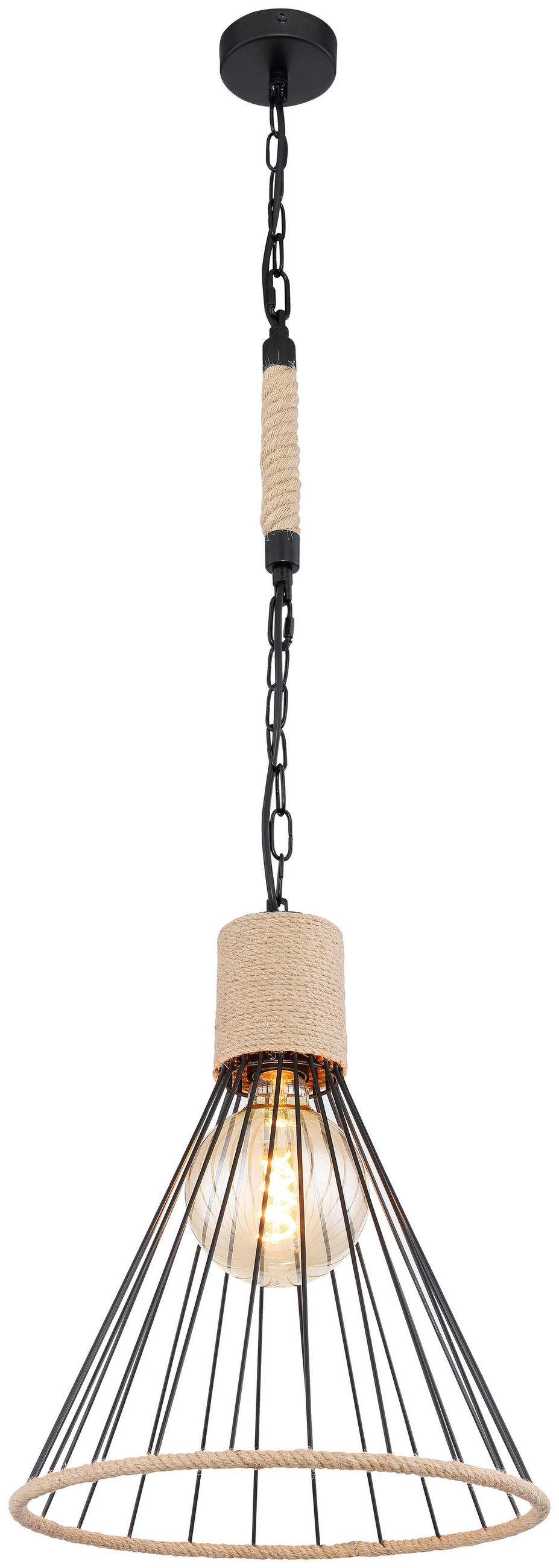 VISEČA SVETILKA        35/140 cm      E27 - črna/rjava, Natur, kovina/naravni materiali (35/140cm) - Globo