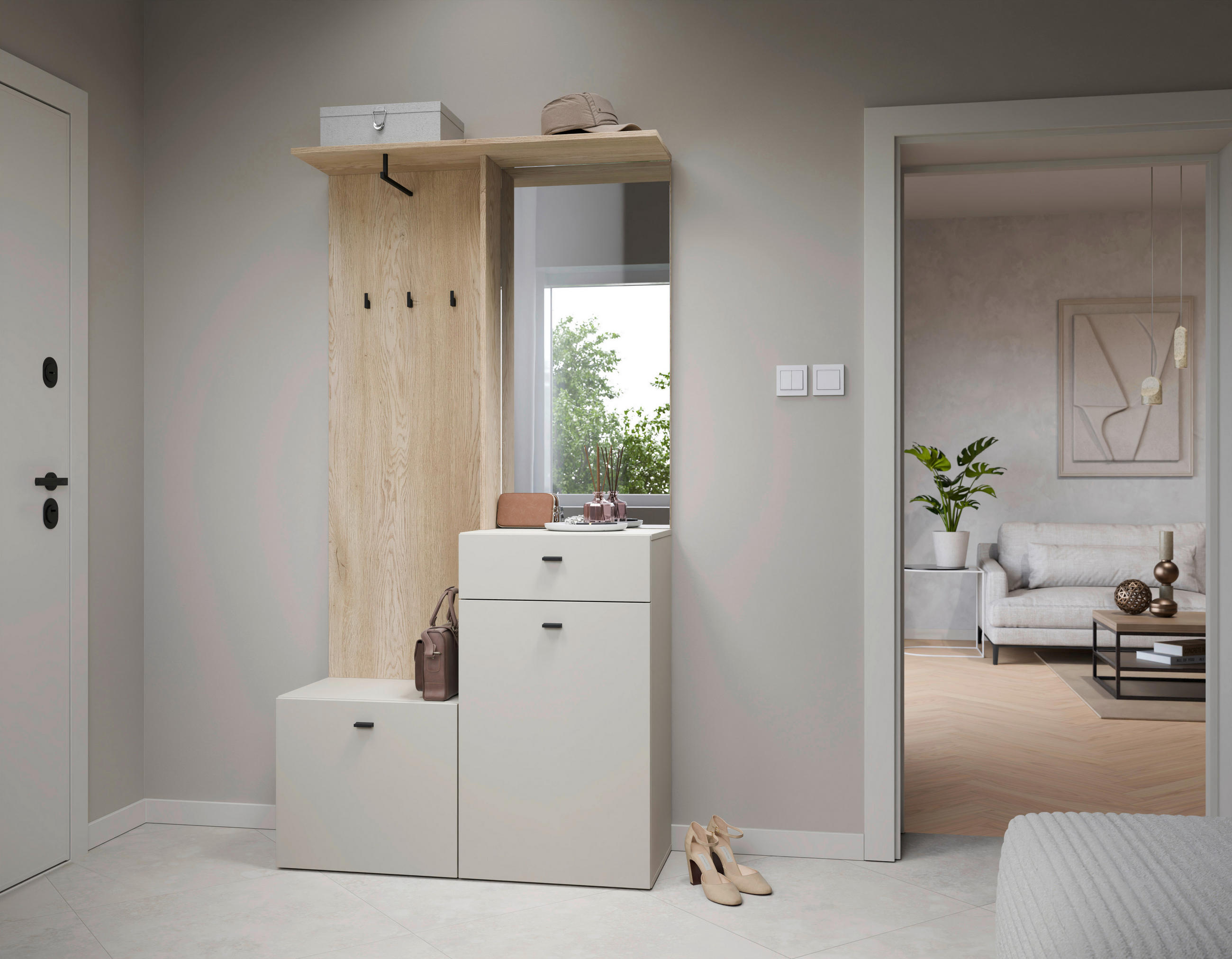 Garderobe Romea B: 100 cm Kaschmir/Eichefarben