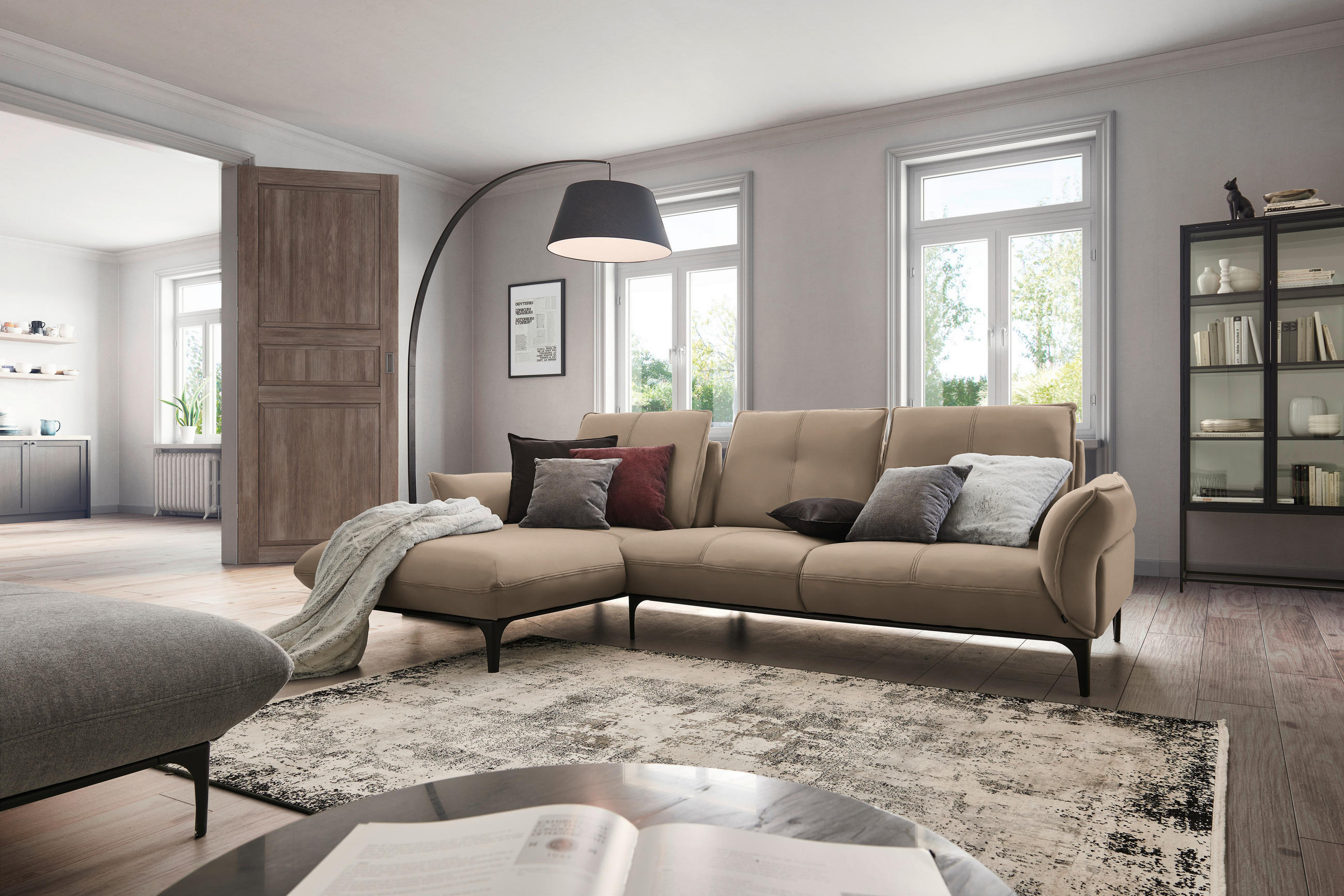 ECKSOFA in Echtleder Hellbraun  - Hellbraun/Schwarz, Natur, Leder (182/277cm) - Valnatura