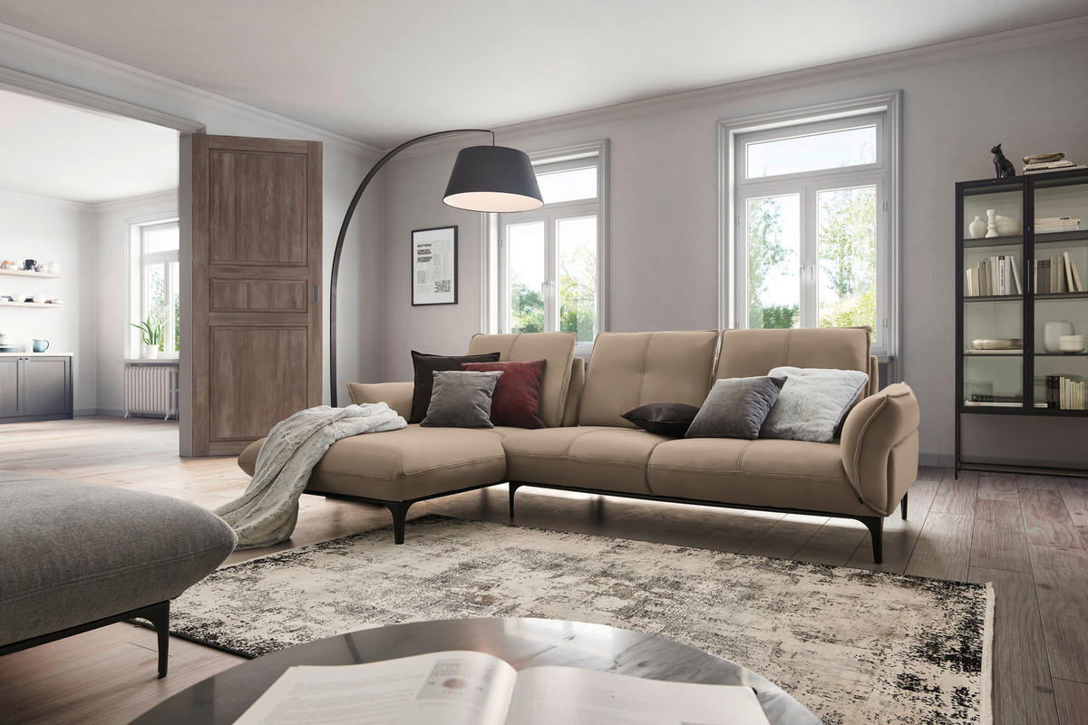 ECKSOFA in Echtleder Hellbraun  - Hellbraun/Schwarz, Natur, Leder (182/277cm) - Valnatura