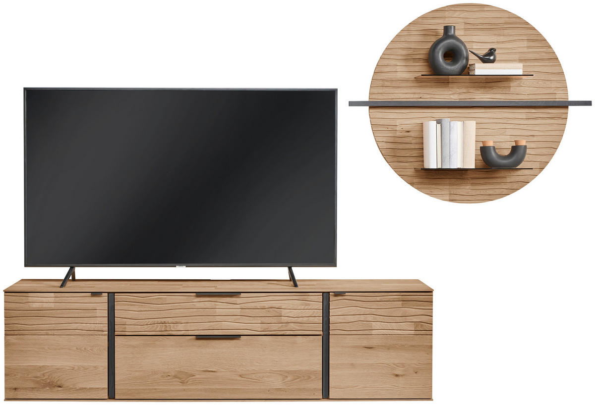 WOHNWAND  in Eichefarben  276/194/44 cm  - Eichefarben/Anthrazit, Natur, Glas/Holz (276/194/44cm) - Valnatura