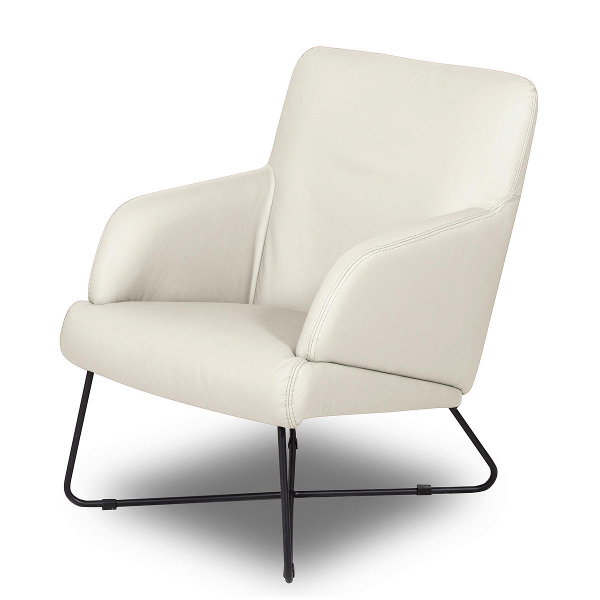 SESSEL in Echtleder Weiß  - Schwarz/Weiß, Design, Leder/Metall (67/87/74cm) - Livetastic