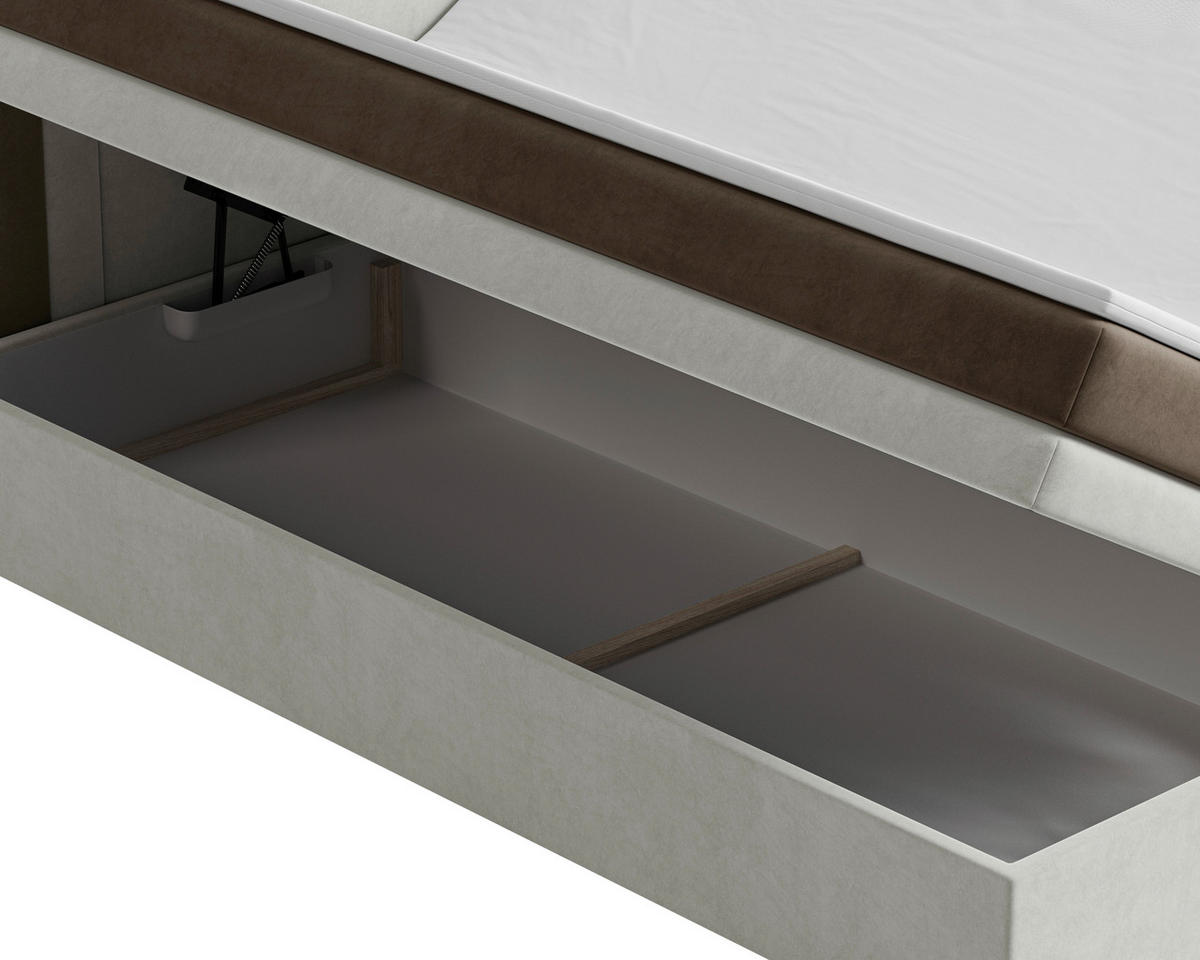 BOXBETT 160/200 cm,  in Braun, Beige, gepolstertes Kopfteil, Bettkasten, Topper,  - Beige/Bronzefarben, MODERN, Holz/Kunststoff (160/200cm) - MID.YOU
