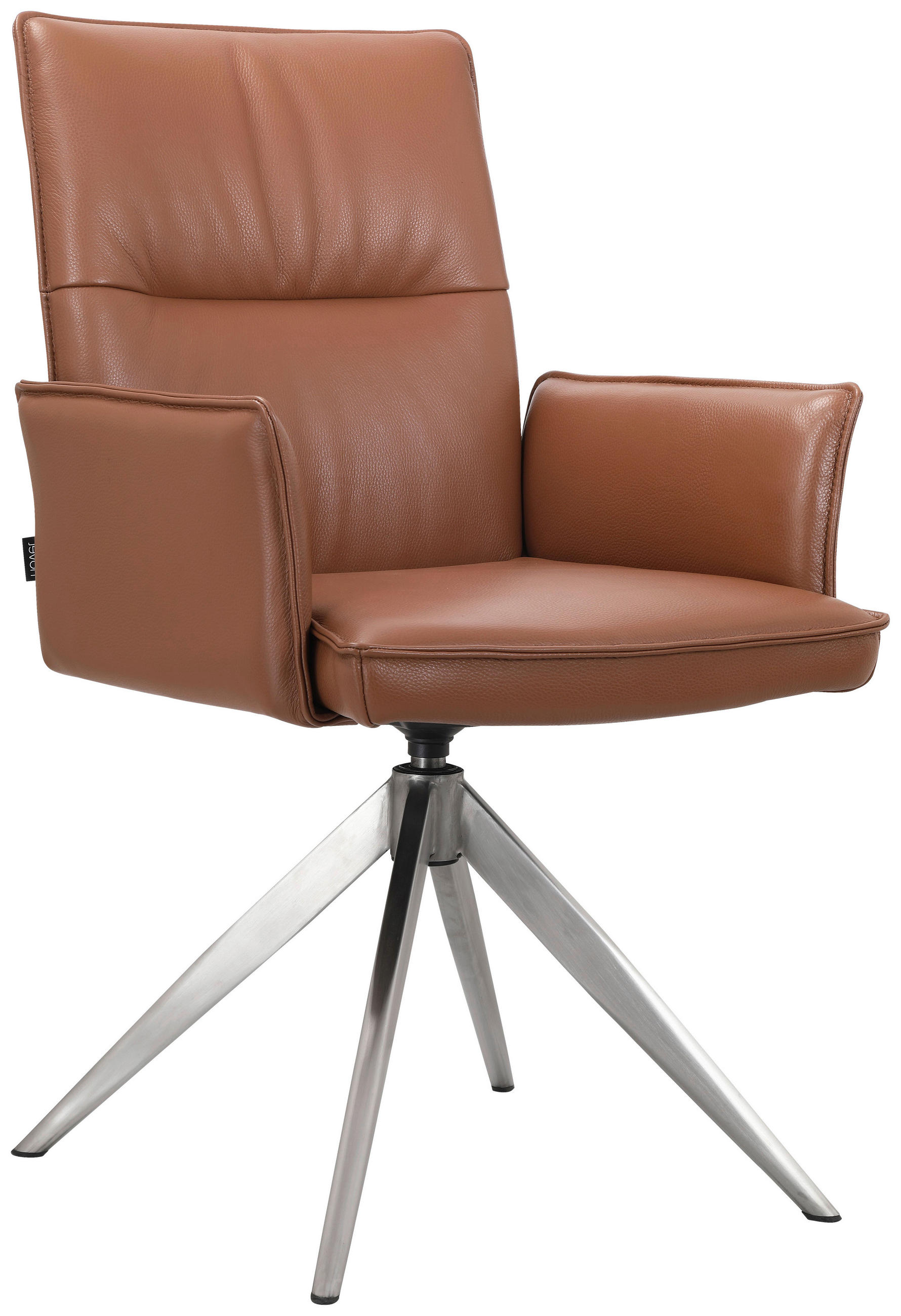 STOL MED ARMSTÖD rostfritt stål äkta läder pigmenterad  - stålfärgad/cognacfärgad, Design, metall/läder (57/92/63,5cm) - Novel