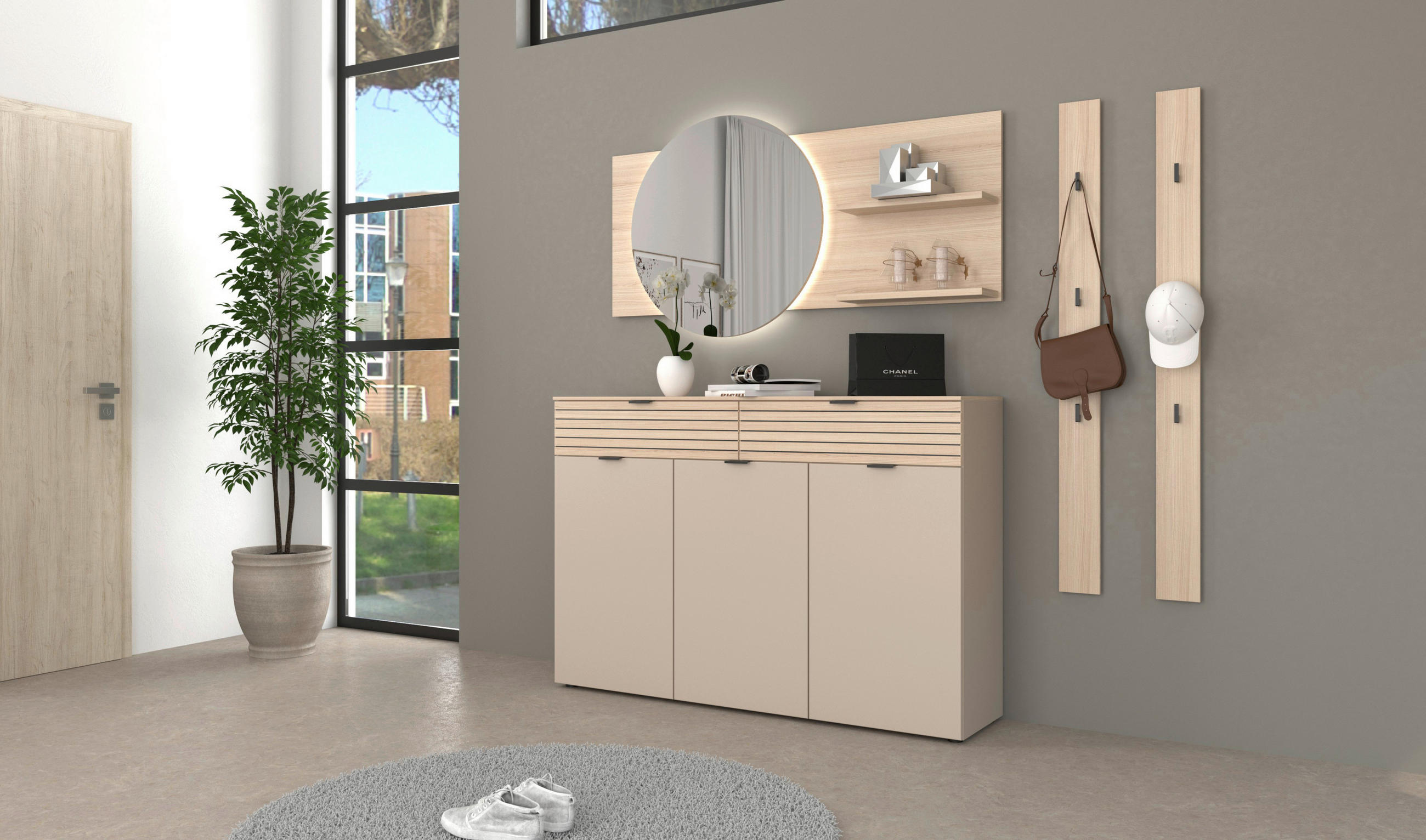 GARDEROBE 5-teilig  in 210/195/38 cm  - Kaschmir/Eichefarben, Design, Holzwerkstoff/Metall (210/195/38cm) - Xora