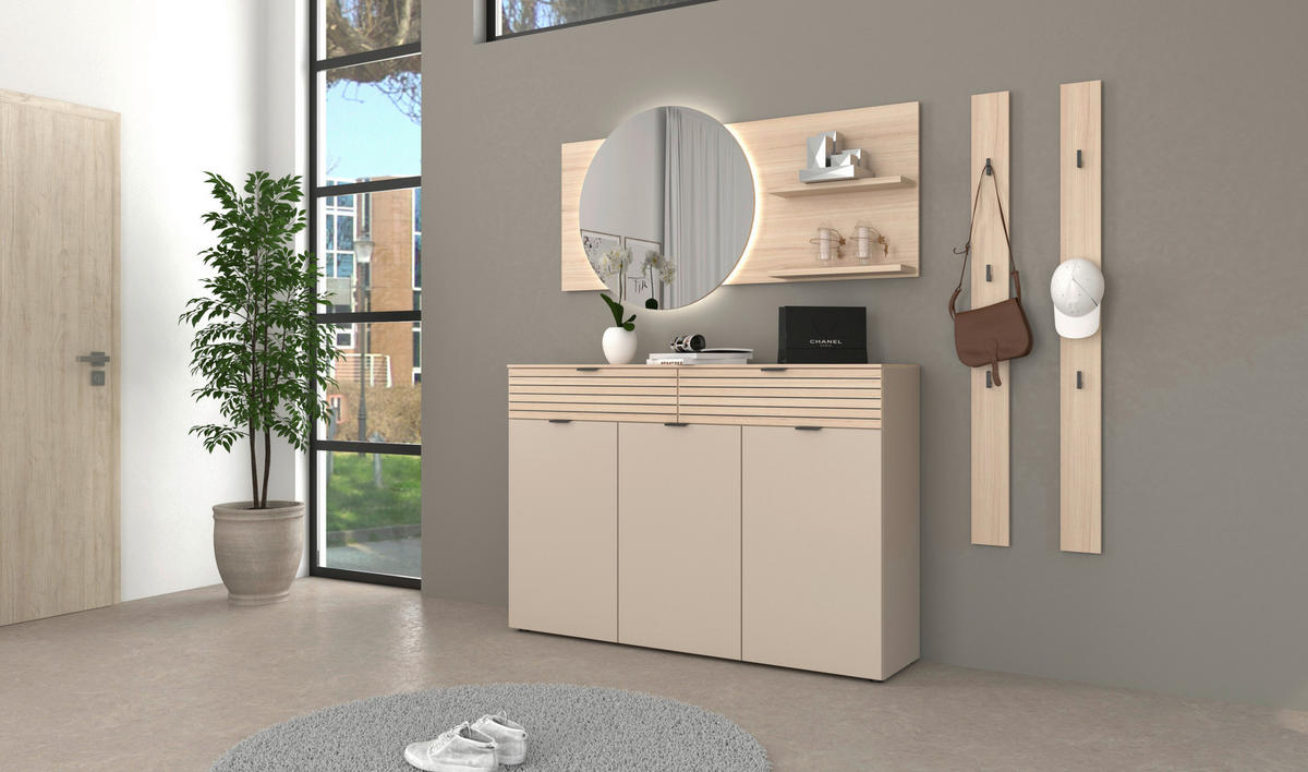 GARDEROBE 5-teilig  in 210/195/38 cm  - Kaschmir/Eichefarben, Design, Holzwerkstoff/Metall (210/195/38cm) - Xora