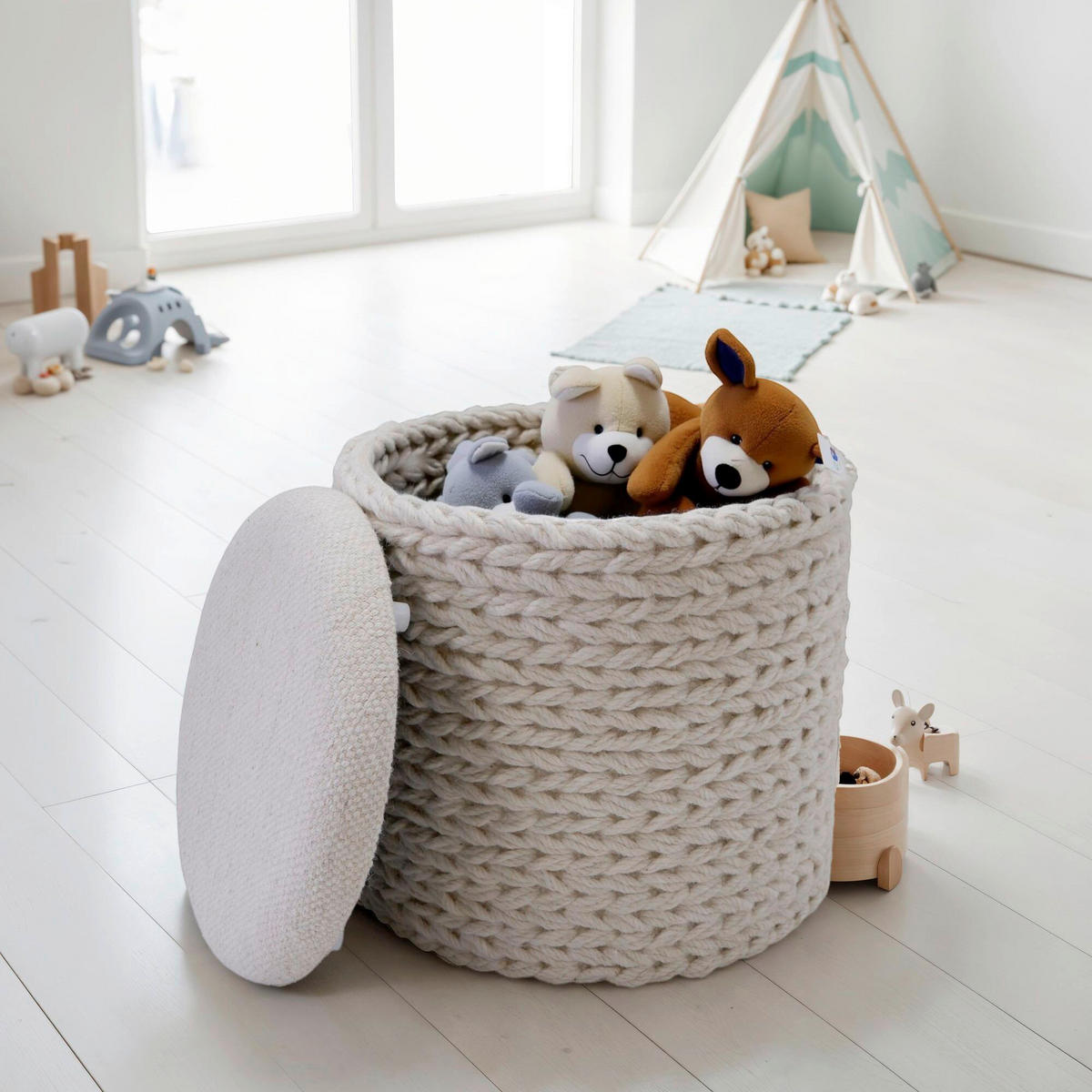 HOCKER in Textil Creme  - Creme, Basics, Textil (40/45/40cm) - Livetastic