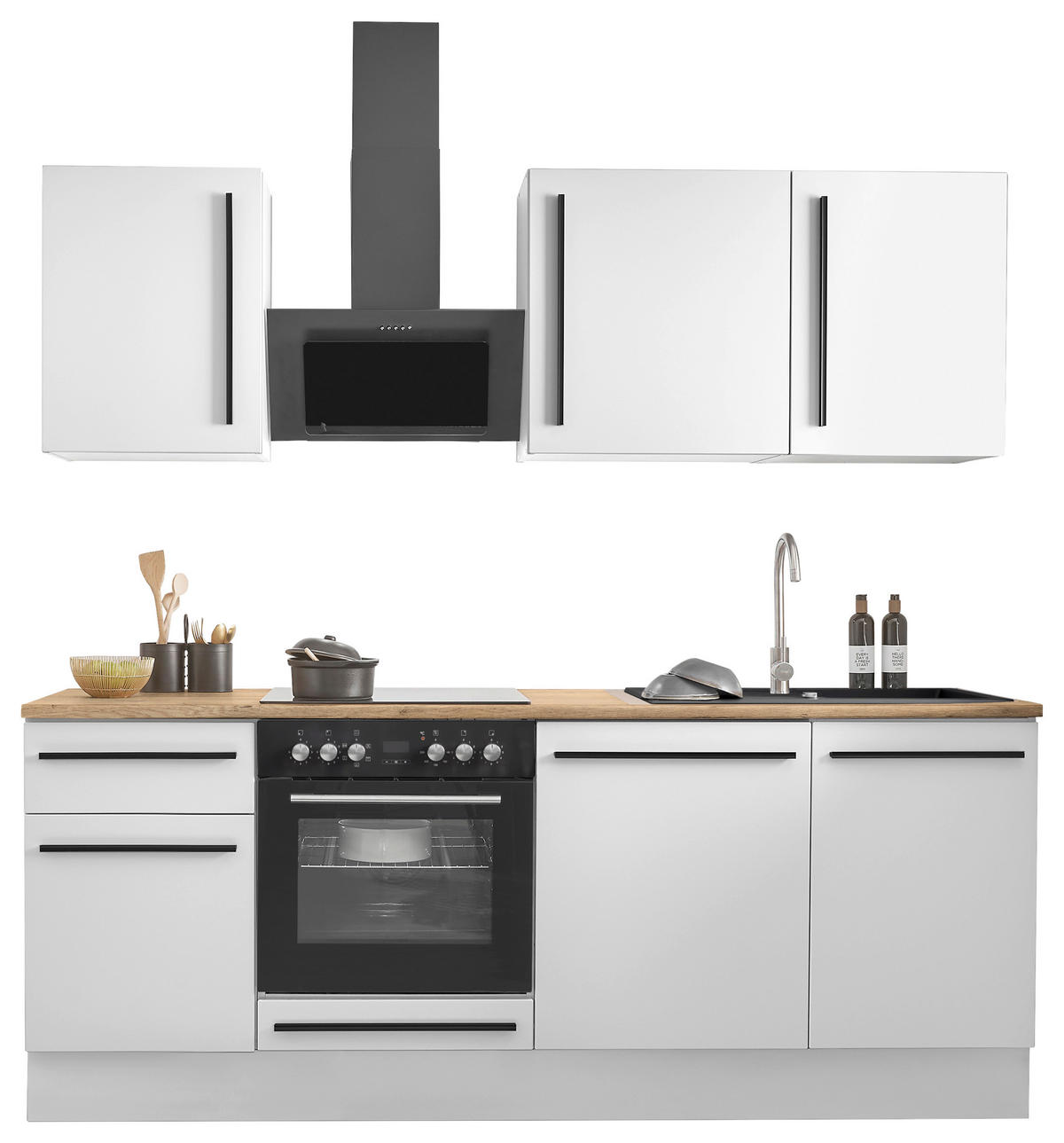 KÜCHENBLOCK 220 cm   in Weiß, Eichefarben  - Eichefarben/Schwarz, Design, Holzwerkstoff/Kunststoff (220cm) - MID.YOU