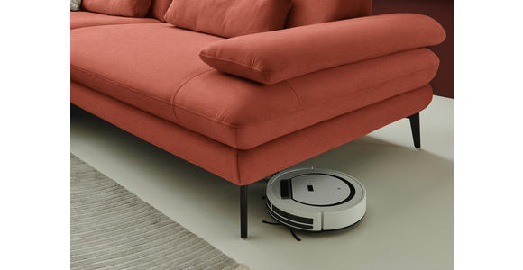 ECKSOFA  in Chenille, Flachgewebe Terracotta  180/284 cm  - Terracotta/Schwarz, Design, Textil/Metall (180/284cm) - Dieter Knoll